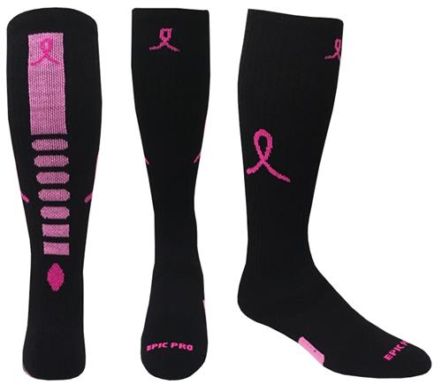 Breast Cancer Black Pink Ribbon Hero Kneehigh/OTC Socks PAIR
