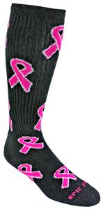 Breast Cancer Awareness Black Pink White Knee High Ribbon Socks