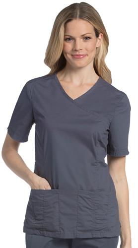 Landau Women's Pre-Washed Surplice Scrub Top. Embroidery is available on this item.