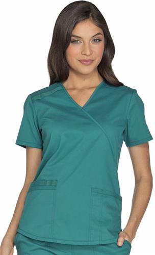 Cherokee Women's Core Stretch Mock Wrap Scrub Top. Embroidery is available on this item.