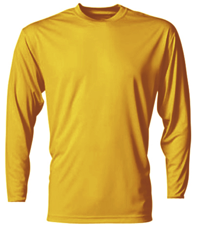 A4 Cooling Performance Gold Long Sleeve Crew. Printing is available for this item.