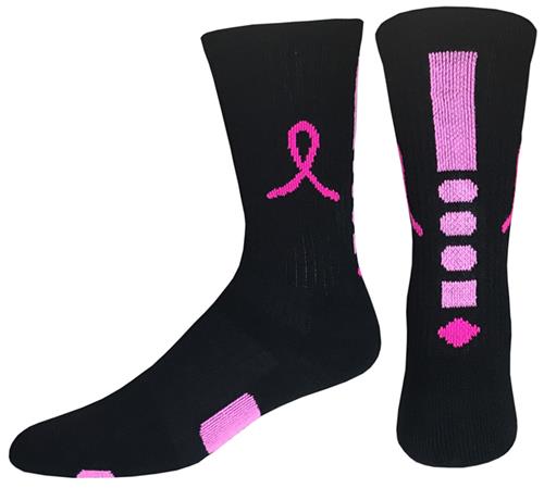 Breast Cancer Black Pink Ribbon Hero Crew Socks