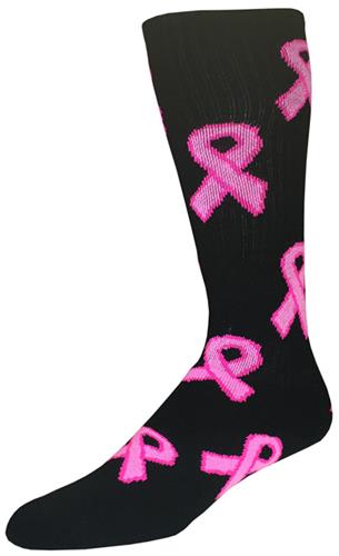 Over-The-Calf Breast Cancer Awareness Black Pink Ribbon Socks PAIR