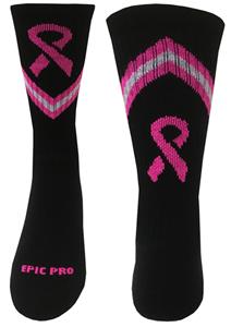 Breast Cancer Black Pink Ribbon VBack Crew Socks