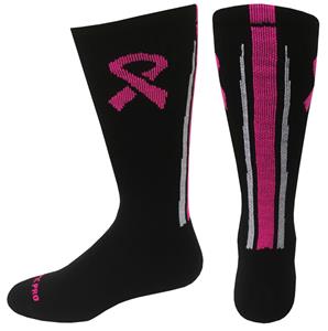 Breast Cancer Black Ribbon Stripe Back Crew Socks