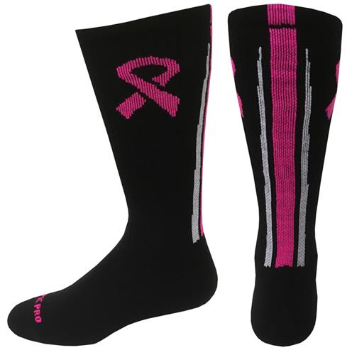 Crew Breast Cancer Black Ribbon Stripe Back Socks PAIR