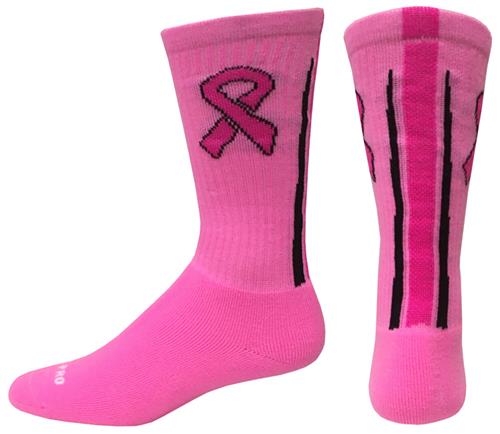 Crew Pink Breast Cancer Ribbon Stripe Back Socks PAIR