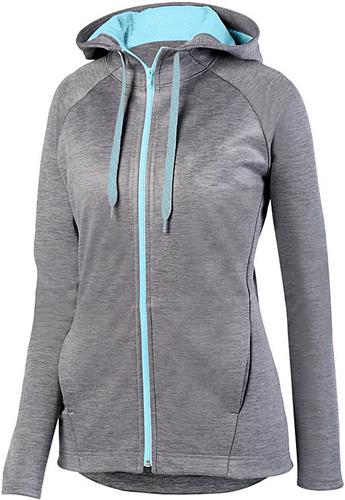 Womens Pocketed Full Zip Heatherd Hoodie