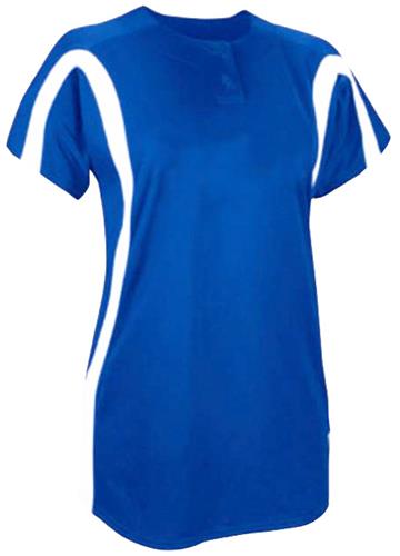Russell Womens Mesh 2-Button Fancy Short Sleeve Softball Jersey. Decorated in seven days or less.