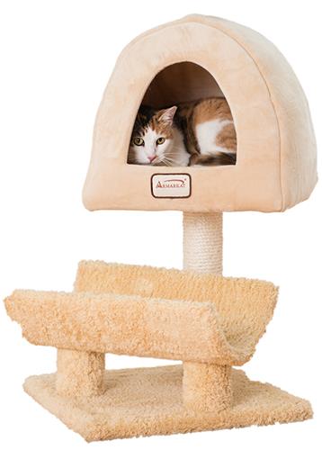 Armarkat X3007 Real Wood Cat Condo, Cat Scratching Post With Plush Condo, Cuddle