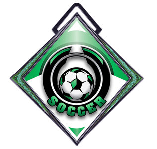 Excel 3" Green Diamond Medal Epic Soccer Mylar. Personalization is available on this item.