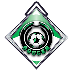 Excel 3" White Diamond Medal Epic Soccer Mylar. Personalization is available on this item.