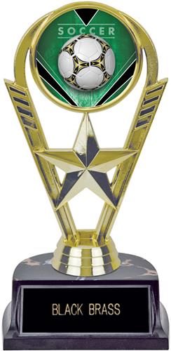 7" Gold Star Soccer Trophy w/Insert Marble Base. Engraving is available on this item.