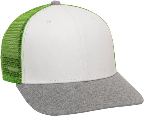 OC Sports Heathered 6 Panel Mesh Snap Back Cap RGR-200M. Embroidery is available on this item.