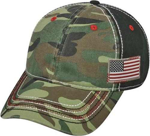 OC Sports Generic Camo Twill Flag Patch Cap. Embroidery is available on this item.