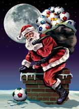 Santa on Chimney Soccer Greeting Cards