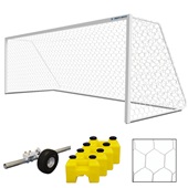 8'Hx24'W Soccer Goals - Classic Official Square Goal Deluxe Package NFHS, NCAA, FIFA Compliant PAIR