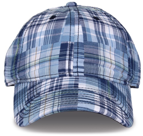 The Game Relaxed Madras Ball Cap Adjustable Size (Blue Plaid). Embroidery is available on this item.