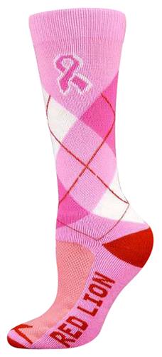 Red Lion Cancer Pink Ribbon Argyle Socks PR