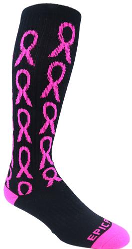 Over-The-Calf Breast Cancer Black Repeating Ribbon Socks PAIR