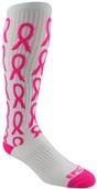 Breast Cancer White Repeating Ribbon Kneehigh/OTC Socks PAIR