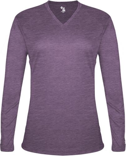 Badger Sport Womens Tri-Blend Long Sleeve Tee. Printing is available for this item.