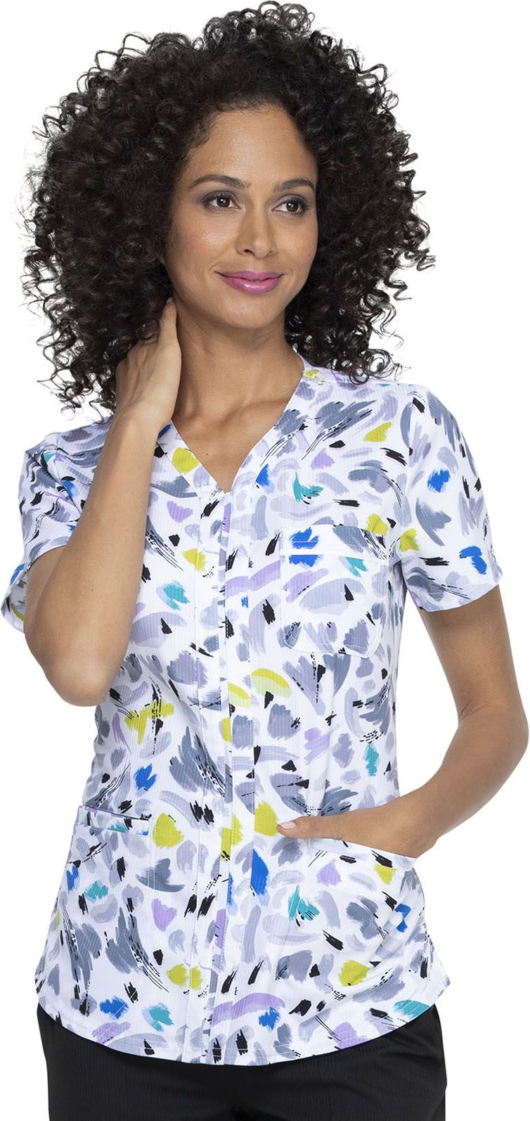 E139666 Elle Prints a La Mode VNeck Scrub Top