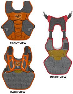 Black and Orange Rawlings Velo 2.0 Intermediate NOCSAE Baseball Catchers Chest Protector