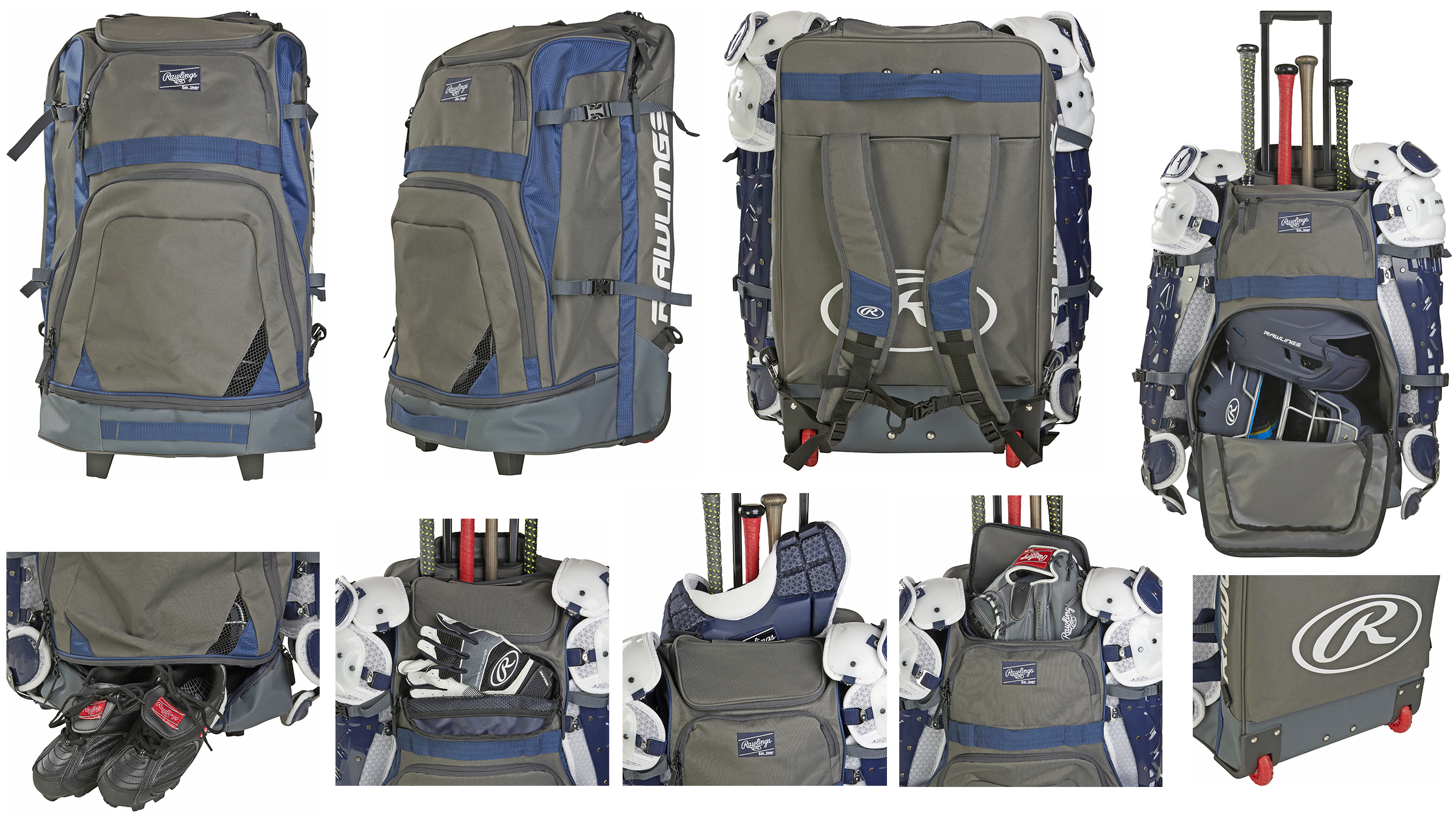 E139898 Rawlings Baseball Wheeled Catcher's Backpack