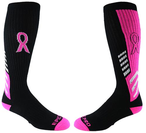 Breast Cancer Black Top Rank Pink Ribbon Kneehigh/OTC Socks PAIR