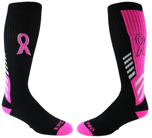Over-The-Calf Breast Cancer Black Top Rank Pink Ribbon Socks PAIR