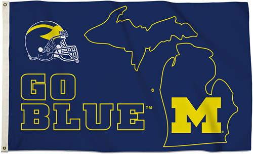 Collegiate Michigan 3'x5' Flag w/State Outline
