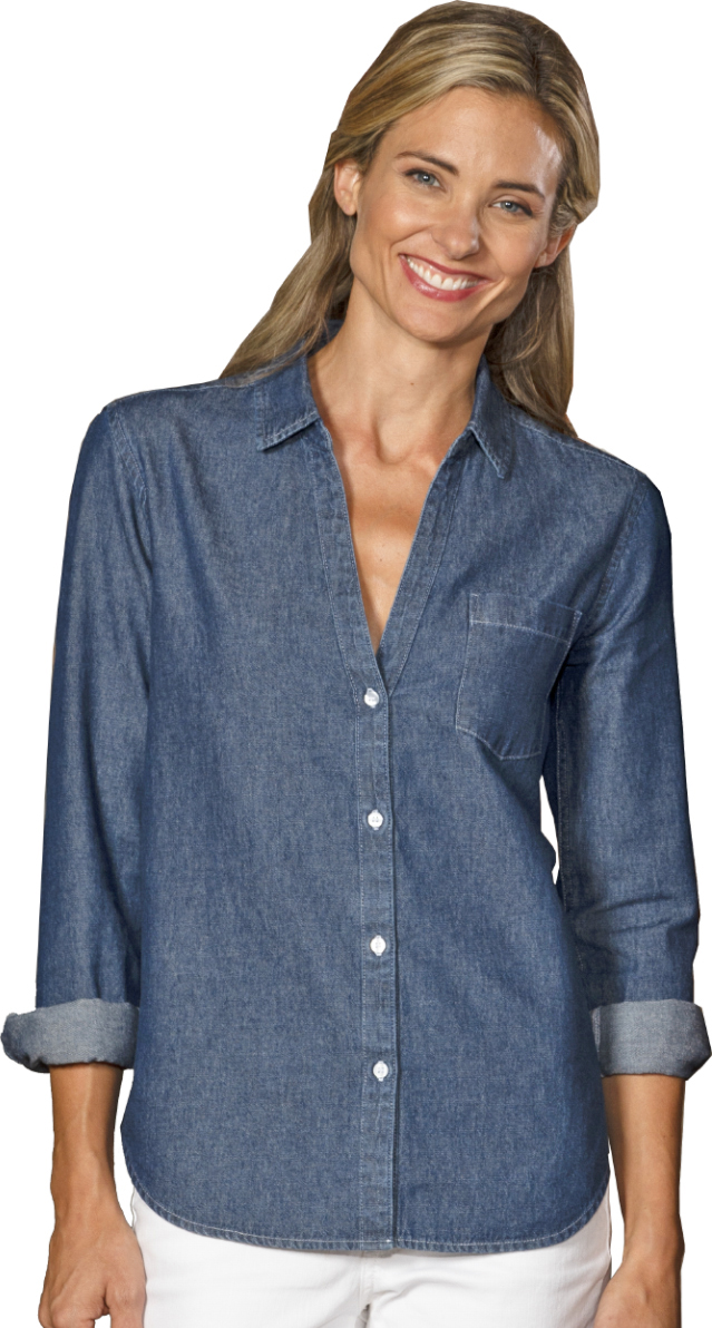 E141429 Blue Generation Ladies Untucked Denim Shirt