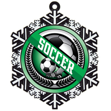 Hasty 3" Snowflake Medal 2" Wreath Mylar Soccer. Personalization is available on this item.