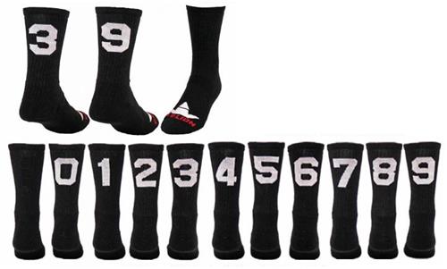 (Size 10-13) "Solid Numbers" (Numbers:5 and 9 ) BLACK/White Crew Socks