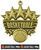 Epic 2 3/8" Arched Stars Basketball Award Medal & Ribbon