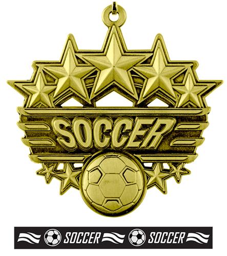 Epic 2 3/8" Arched Stars Soccer Award Medal & Ribbon
