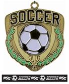 Epic 2.5" Sport Shield Gold Soccer Award Medal & Ribbon