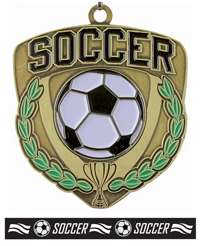 Epic 2.5" Sport Shield Gold Soccer Award Medal & Ribbon