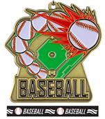 Epic 2.5" Sport Burst Gold Baseball Award Medal & Ribbon