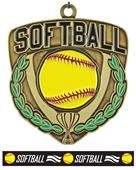Epic 2.5" Shield Gold Softball Award Medal & Ribbon
