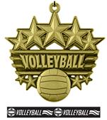 Epic 2 3/8" Arched Stars Volleyball Award Medal & Ribbon