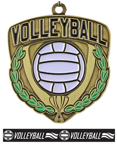 Epic 2.5" Shield Gold Volleyball Award Medal & Ribbon