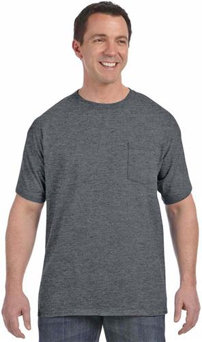 Hanes Mens 6.1 oz. Tagless Pocket Tee H5590. Decorated in seven days or less.