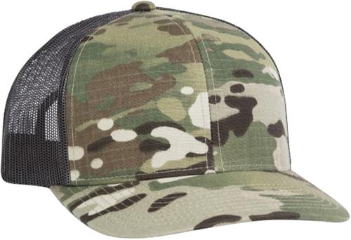 Pacific Headwear M08 Multicam Trucker Snapback Cap. Embroidery is available on this item.