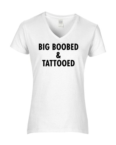 E146380 Epic Ladies Boobs & Tattooed V-Neck Graphic T-Shirts