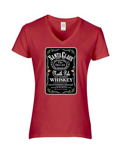 Epic Ladies Santa Whiskey V-Neck Graphic T-Shirts. Free shipping.  Some exclusions apply.