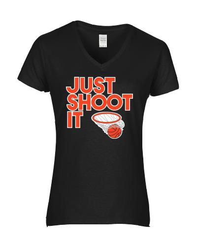 Epic Ladies Just Shoot It V-Neck Graphic T-Shirts. Free shipping.  Some exclusions apply.