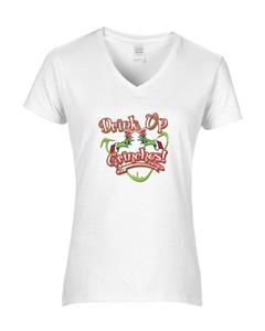 Epic Ladies Drink Up Grinches V-Neck Graphic T-Shirts. Free shipping.  Some exclusions apply.