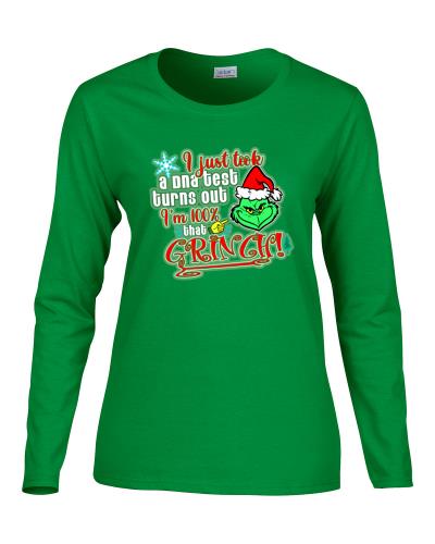 Epic Ladies 100% that Grinch Long Sleeve Graphic T-Shirts. Free shipping.  Some exclusions apply.